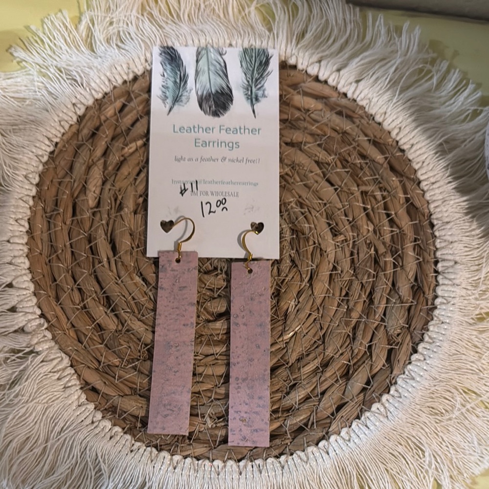 🆕 Pink Leather Feather Earrings